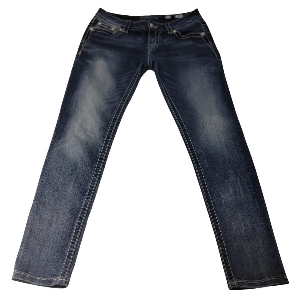 MISS ME Colorful Embellished Skinny Jeans Womens 27 Rhinestone Thick Stitch Y2K - Picture 10 of 15